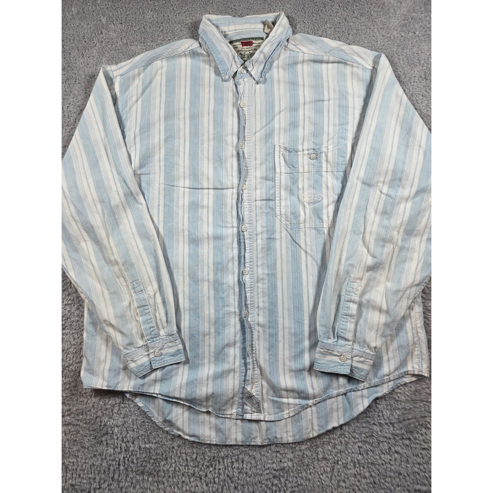 Levis Button Down Shirt XL Blue White Mens Striped Long Sleeve Cotton WPL 423